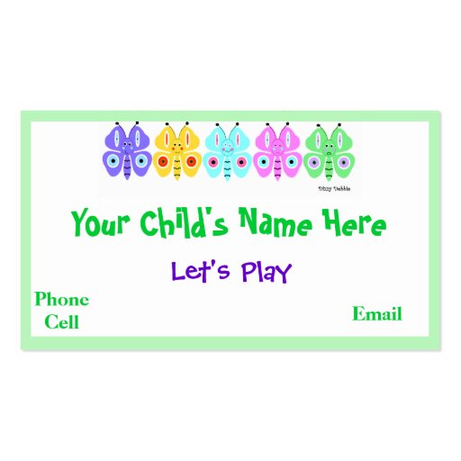 Kid's Colorful Butterfly Calling Cards Business Card Templates (front side)