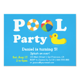 Kids Colourful Splash Birthday Backyard Pool Party 4.5x6.25 Paper Invitation Card