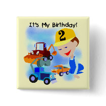 Kids Construction 2nd Birthday Tshirts and Gifts buttons