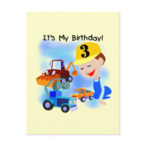 Kids Construction 3rd Birthday T-shirts and Gifts postcards