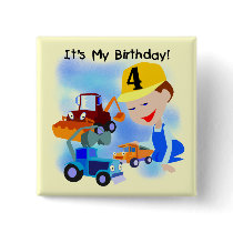 Kids Construction 4th Birthday T-shirts and Gifts Pinback Button