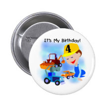 Kids Construction 4th Birthday T-shirts and Gifts Buttons