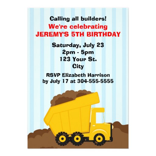 Kids Construction Birthday Personalized Announcement