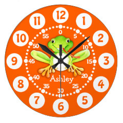 Kids cute frog orange green wall clock