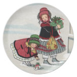 Kids Delivering Christmas Gifts Dinner Plate