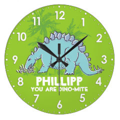 Kids dinosaur Stegosaurus green blue name clock