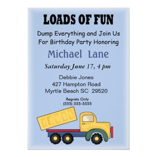 Kids Dump Truck Birthday Invitation Zazzle