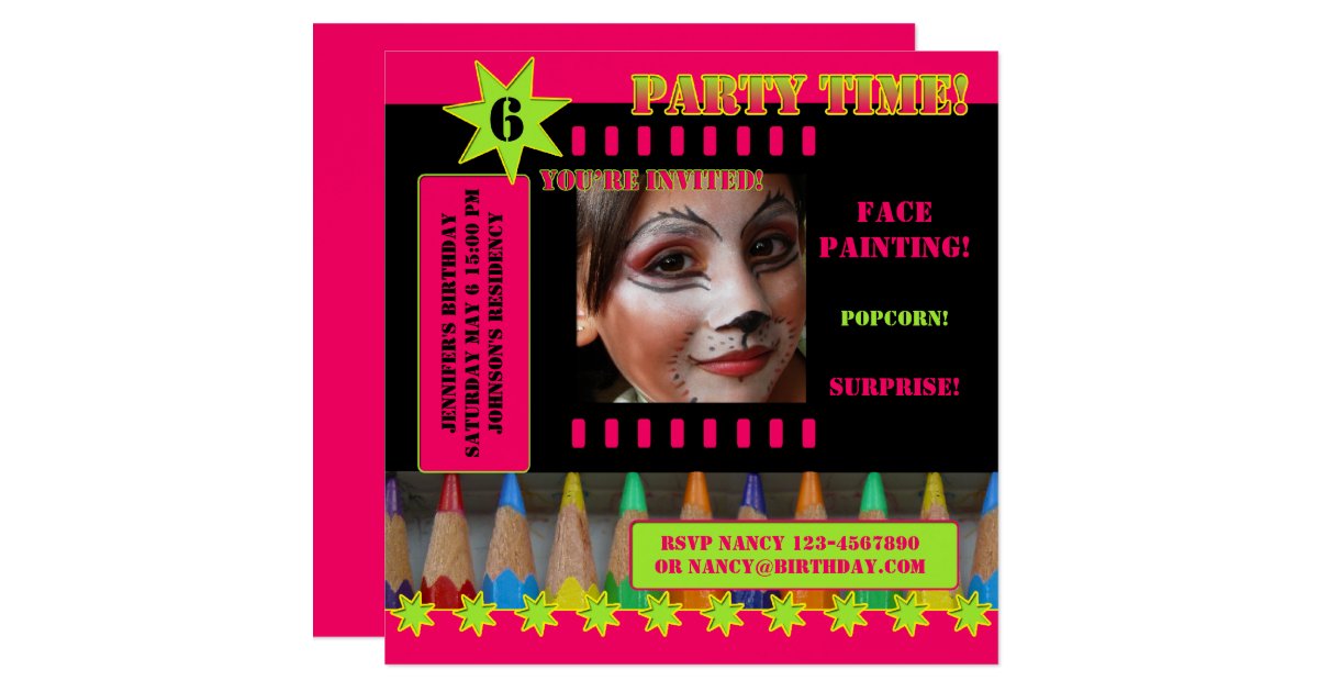 Kids Face Painting Birthday Party Invitation | Zazzle
