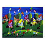 Kids Flying Kites Folk Art Postcards