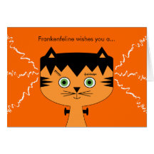 Kids Frankenstein Cat Halloween Card