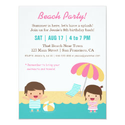 Kids Fun Beach Birthday Party 4.25x5.5 Paper Invitation Card
