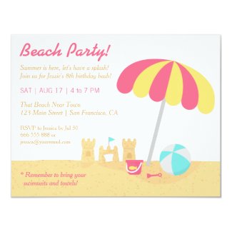 Kids Fun Sandcastles Beach Birthday Party 4.25x5.5 Paper Invitation Card