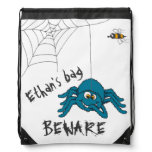 Kids fun trick spider personalized drawstring bag