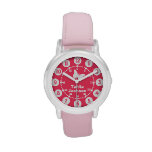 Kids girls pink & white full name wrist watch at Zazzle