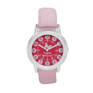 Kids girls pink & white full name wrist watch