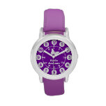 Kids girls purple & white full name wrist watch at Zazzle