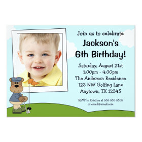 Kids Golf Bear Photo Birthday Party Invitations 5