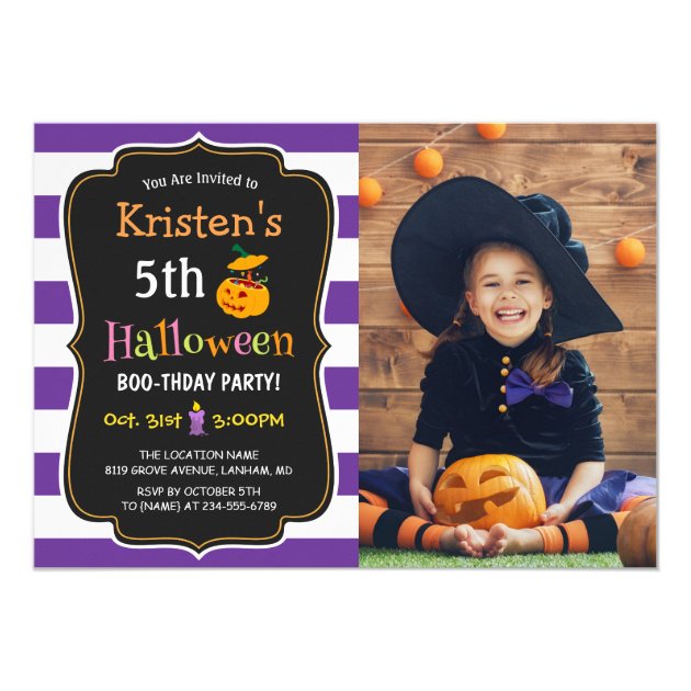 Kids Halloween Birthday Costume Party Photo Card (front side)
