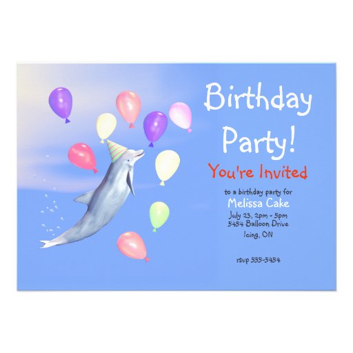 Kids Happy Birthday Party Dolphin Custom Invites