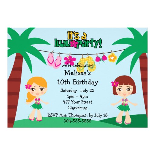 Kids Hawaiian Luau Custom Invites (front side)