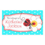 kids ladybug book plate id name aqua blue sticker stickers