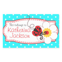 kids ladybug book plate id name aqua blue sticker