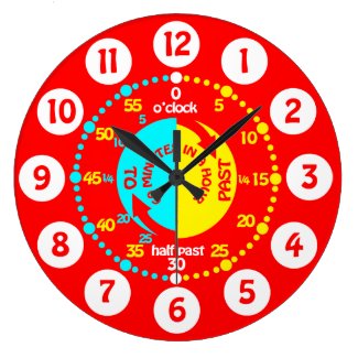Kids learn to tell time bright red wall clock