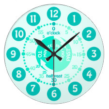 Kids learn to tell time green mint aqua wall clock
