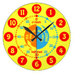 Kids learn to tell time yellow red wall clock