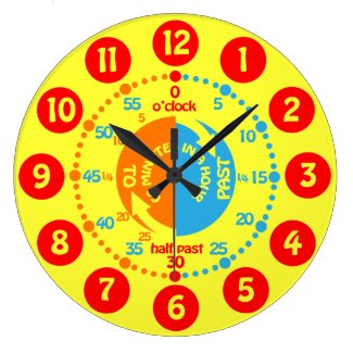 Kids learn to tell time yellow red wall clock