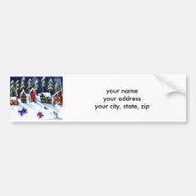 Kids Make Snow Angels Holiday Folk Art Bumper Sticker