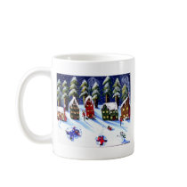 Kids Make Snow Angels Holiday Folk Art Coffee Mug