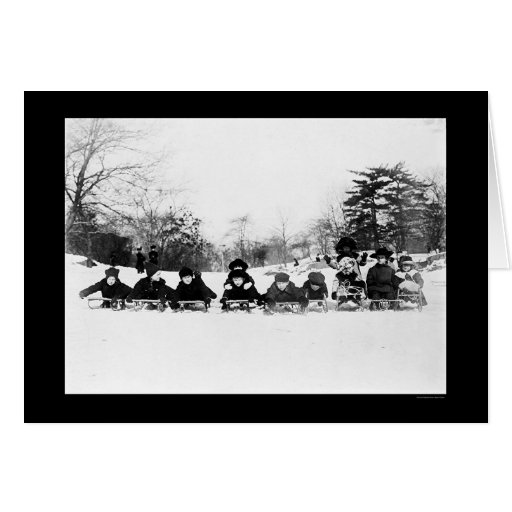 Kids on Sleds in Central Park 1915 Greeting Card