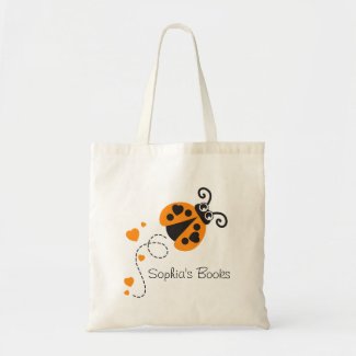 Kids orange ladybug / ladybird hearts library bag