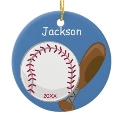 Kids Personalized Baseball and Bat Christmas Ornament