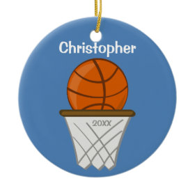 Kids Personalized Basketball Blue Ornament