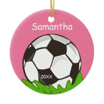 Kids Personalized Soccer Ball Pink Christmas Tree Ornament