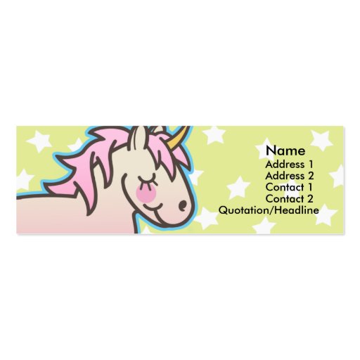 Kids Pink Unicorn Skinny Profile Cards Business Card Template (front side)
