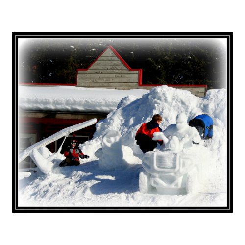 Kids playing on snow scuptures in McCall, Idaho print