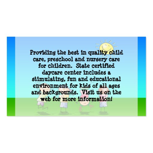 Kids Playing Outdoors Child Care Business Cards (back side)