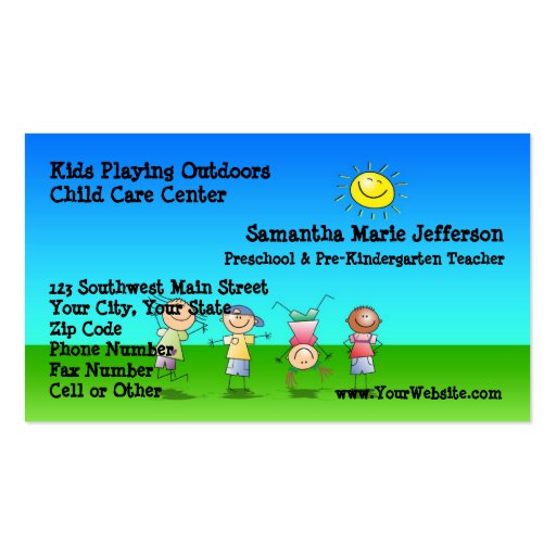 Kids Playing Outdoors Child Care Business Cards (front side)