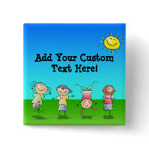 Kids Playing Outdoors on a Sunny Day Pinback Button