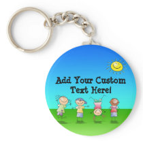 Kids Playing Outdoors on a Sunny Day Keychain