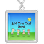 Kids Playing Outdoors on a Sunny Day Pendant