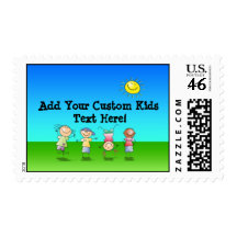 Kids Playing Outdoors on a Sunny Day Postage Stamp
