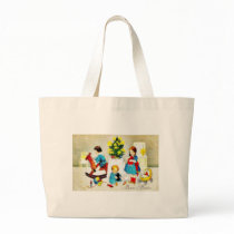 Kids playing with toys and christmas tree bags