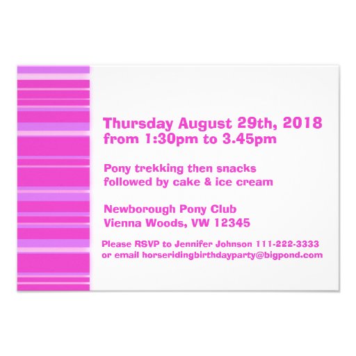 Kids pony 6th birthday pink white birthday invite