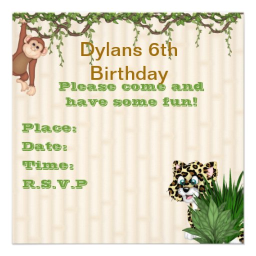 Kids POPULAR Jungle 6th Birthday  Invitation