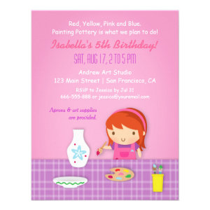 Kids Pottery Painting Arts Birthday Party Personalized Invite