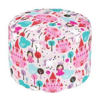 kids princess castle and unicorn round pouf